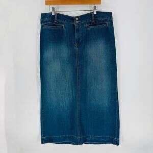 Old Navy Y2K Dark Wash Denim Maxi Skirt High Waist Back Slit Size 16 Low Waist